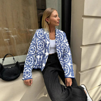 Women's Autumn And Winter Blue Fashionable Cotton Coat