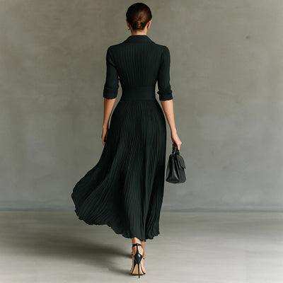 Solid Color Pleated Waist Tight Elegant Dress For Women