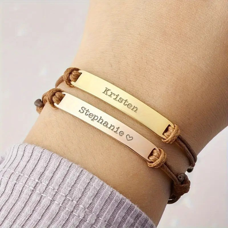 Stainless Steel Curved Inspirational Engraved Woven Stretch Wristband