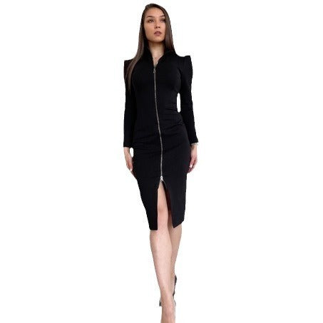 Fashion Office Long Sleeve Stand-up Collar Slim Fit Dress
