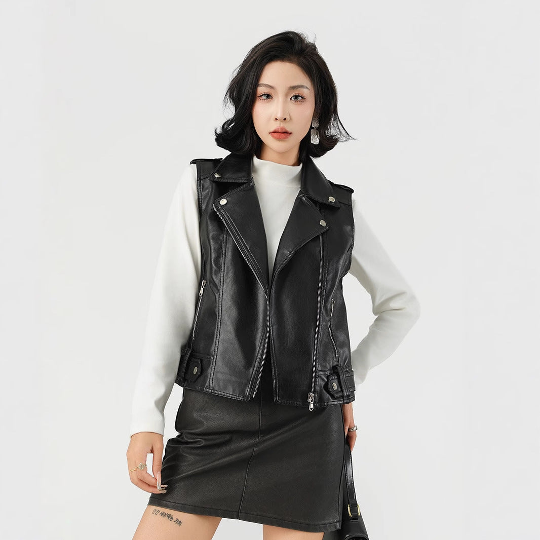 Versatile Fashion Suit Lapel Leather Waistcoat