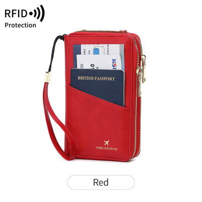 RFID Multi-functional Double Zipper Storage Crossbody Wallet