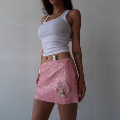 High Waist Hip-wrapped Hot Girl Miniskirt Sequined Bow Decoration