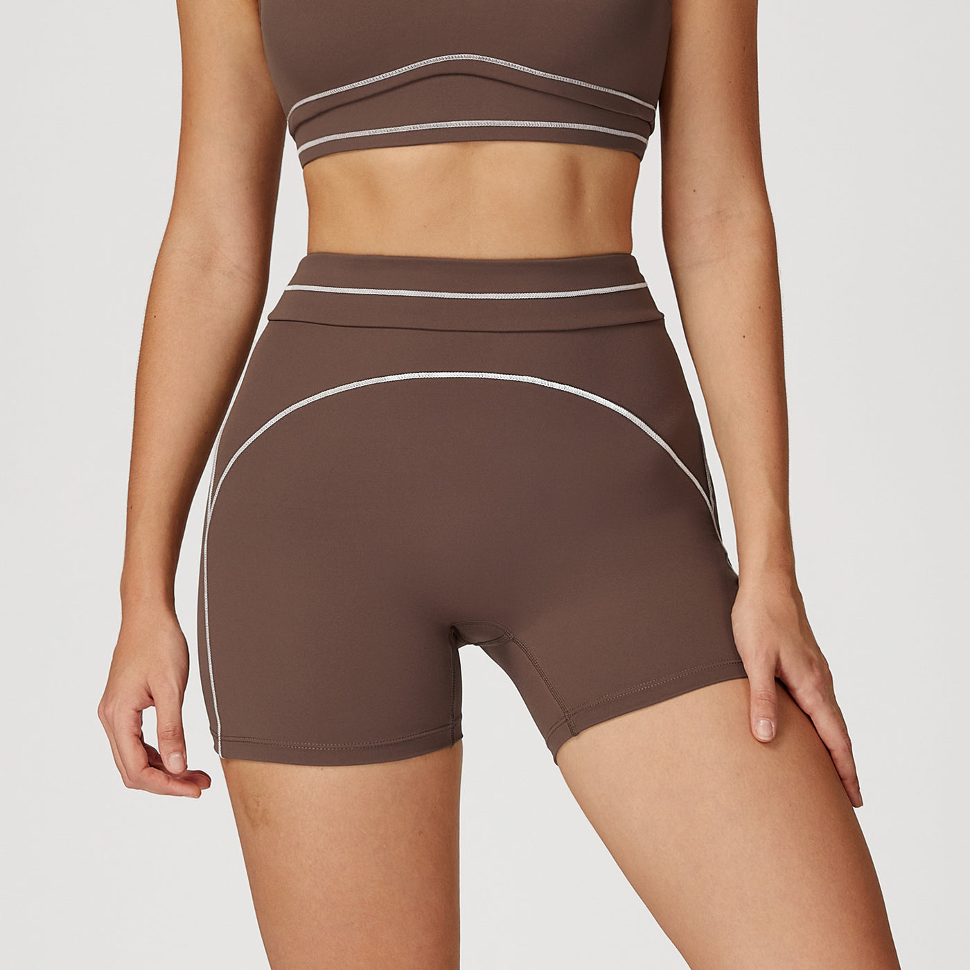 Contrast Color High Waist Outdoor Running Workout Shorts