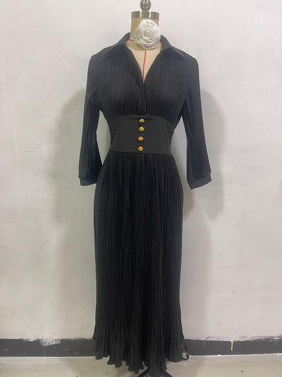 Solid Color Pleated Waist Tight Elegant Dress For Women