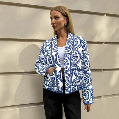 Women's Autumn And Winter Blue Fashionable Cotton Coat