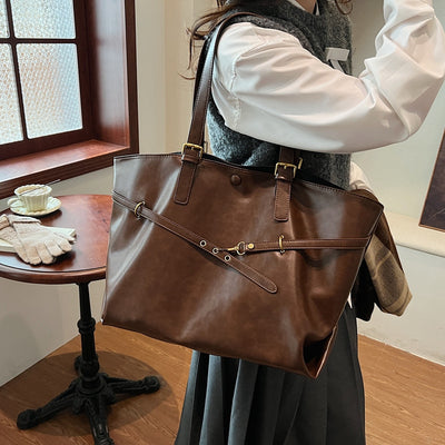 Women's Large-capacity Retro Brown Shoulder Bag