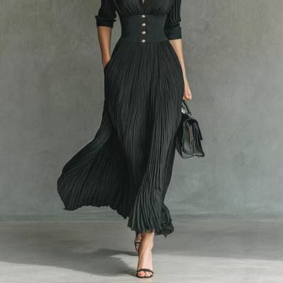 Solid Color Pleated Waist Tight Elegant Dress For Women