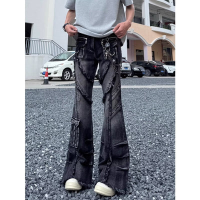 High Street Fan Color Jeans Women's Multi-pocket