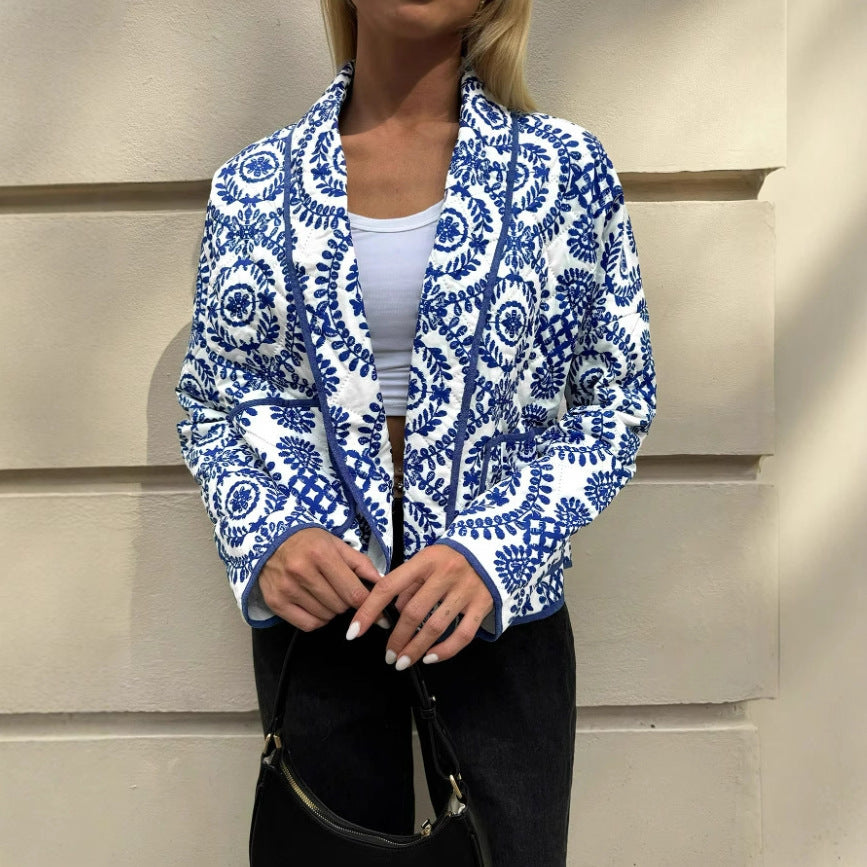 Women's Autumn And Winter Blue Fashionable Cotton Coat
