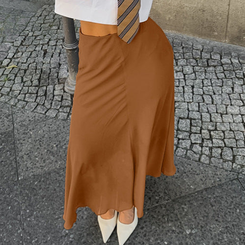 Khaki Slim-fit Elegant Draping Effect Tulle Skirt