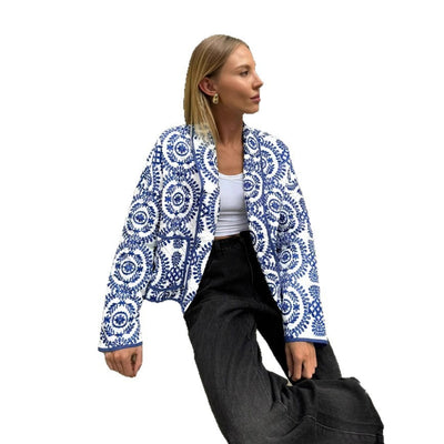 Women's Autumn And Winter Blue Fashionable Cotton Coat
