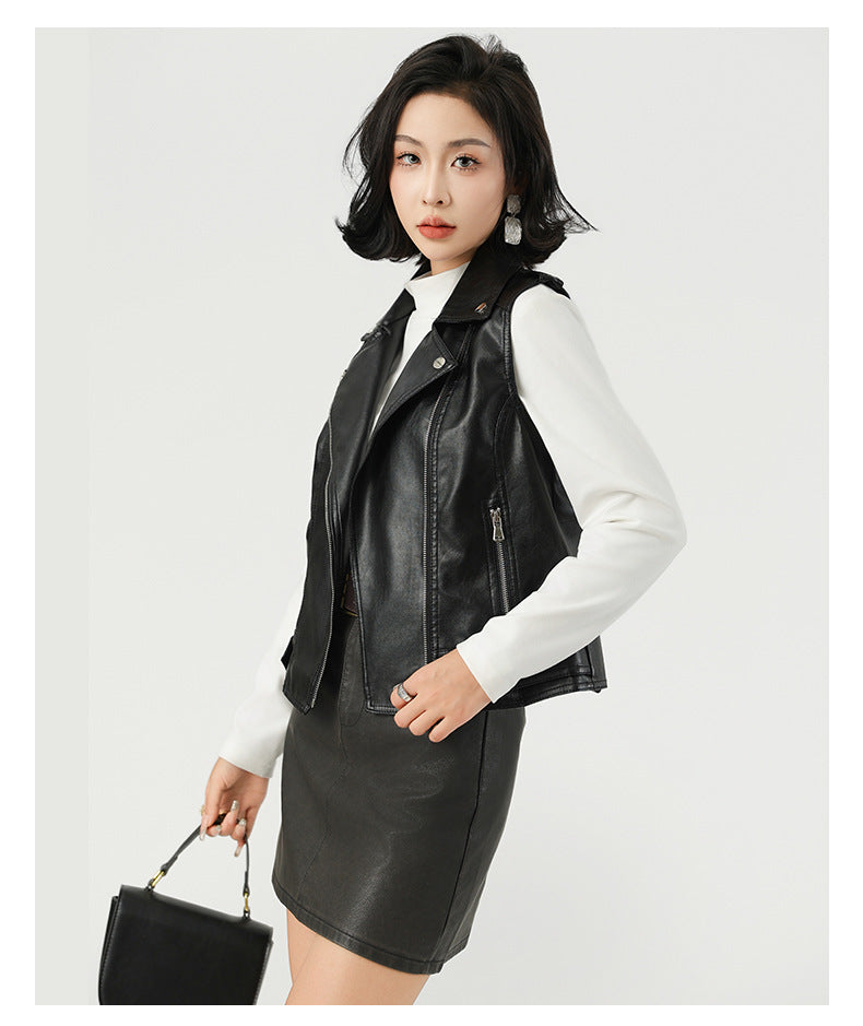 Versatile Fashion Suit Lapel Leather Waistcoat
