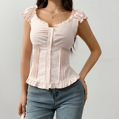 Women's Short-sleeved Wooden Ear Vest