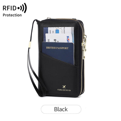 RFID Multi-functional Double Zipper Storage Crossbody Wallet