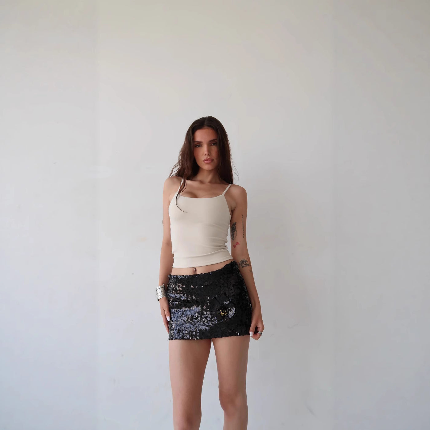 High Waist Hip-wrapped Hot Girl Miniskirt Sequined Bow Decoration