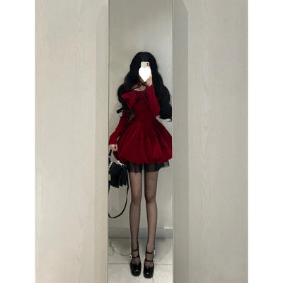 Classic Style Red Halter Velvet Dress
