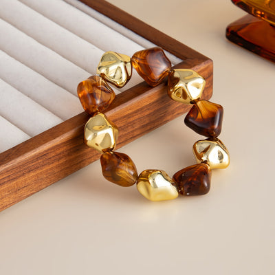 Vintage Beaded Amber Blooming Resin Wide Bracelet