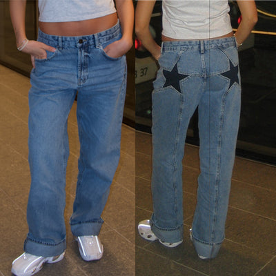 Jeans Color Contrast Patchwork Casual